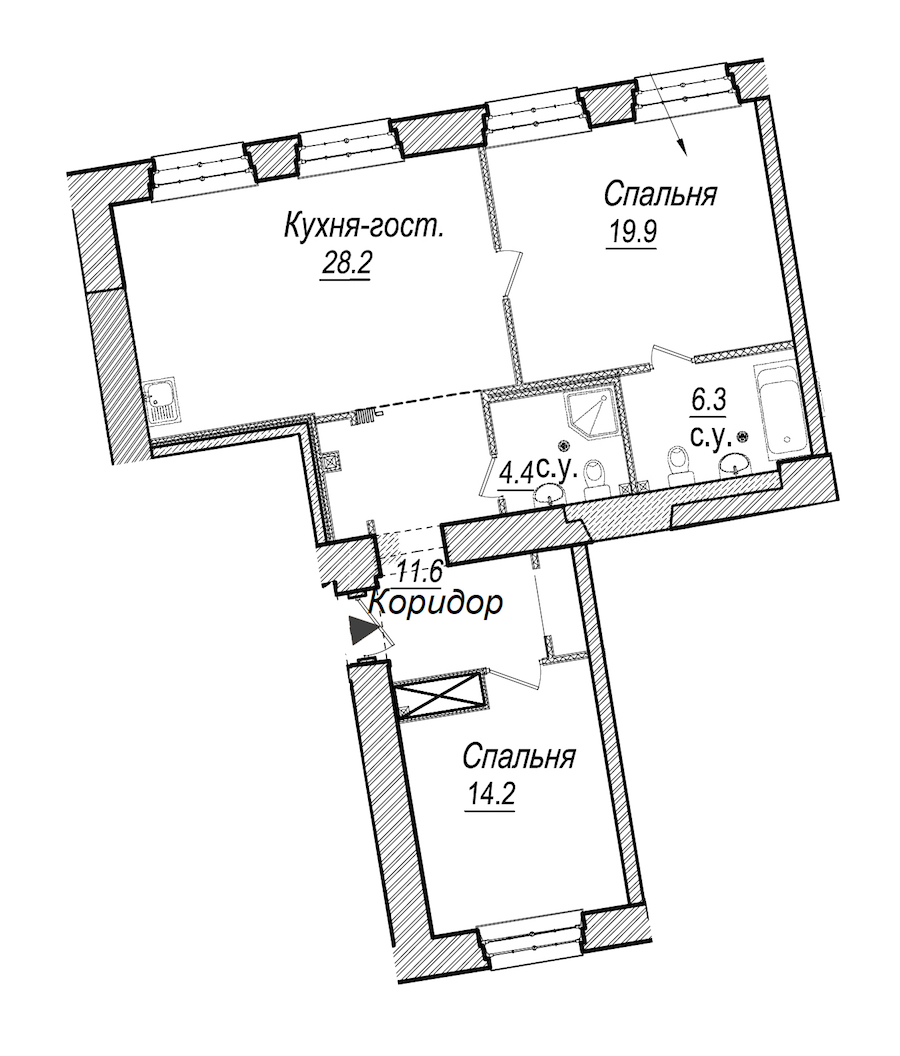 2-комнатная квартира 84.6 м², 4/7 эт., Комплекс апартаментов «Meltzer Hall»